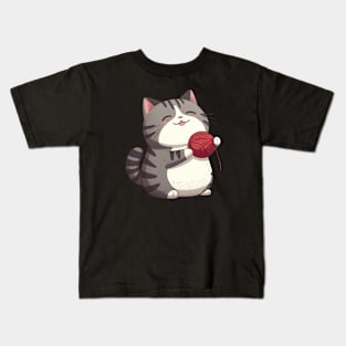 Kawaii Cat and a Ball of Yarn Kids T-Shirt